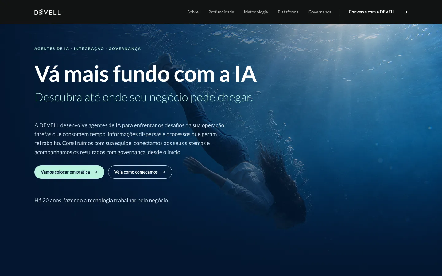 Site da Devell, empresa de desenvolvimento e integração de sistemas