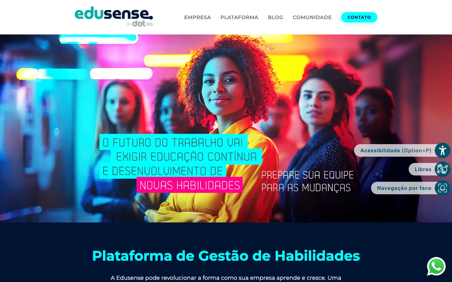 Site oficial da Edusense, plataforma de gestão de habilidades e aprendizagem corporativa