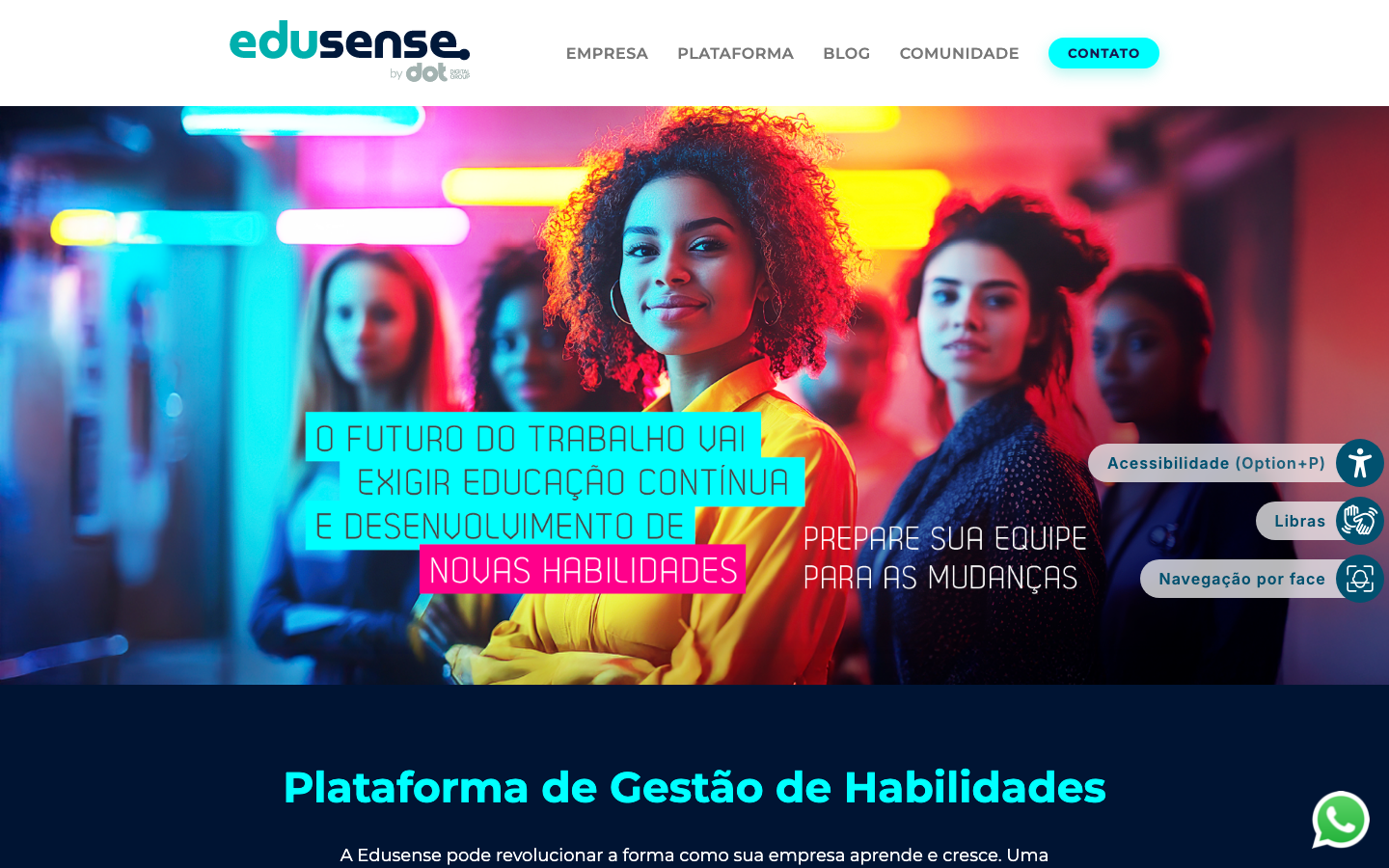 Site oficial da Edusense, plataforma de gestão de habilidades e aprendizagem corporativa