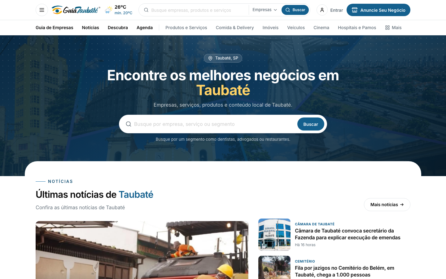 Site do Guia Taubaté, portal de notícias e empresas de Taubaté