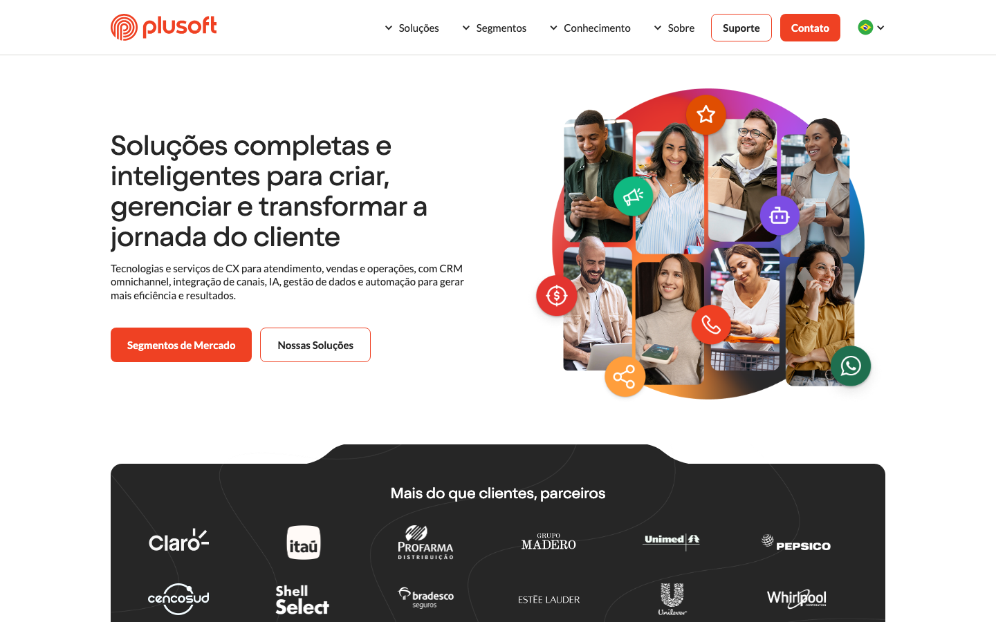 Site da Plusoft, empresa de soluções para a jornada do cliente